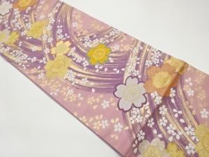 変わり曲線に桜・花弁模様織出し袋帯